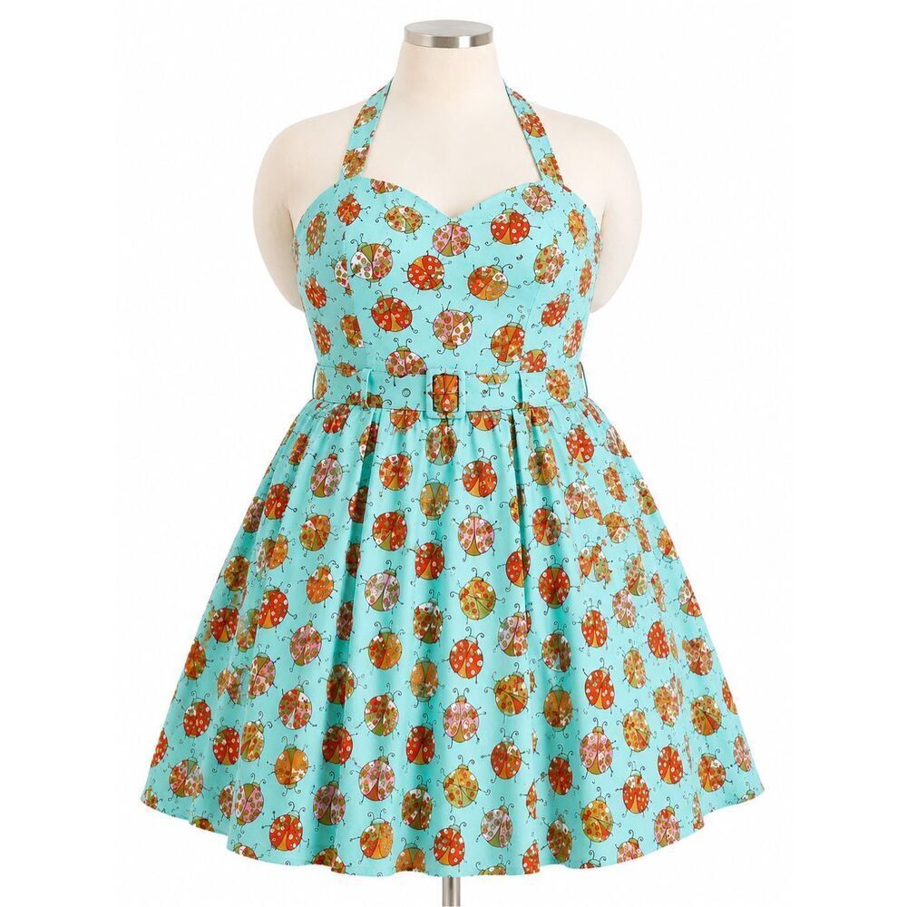 NWT ModCloth Ladybug Print Halter Swing Dress Retro Pinup Plus 2X - Picture 1 of 9